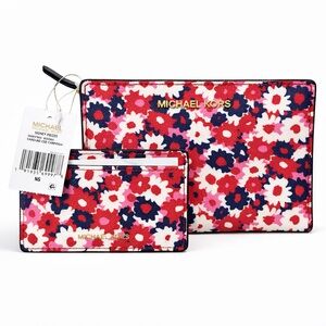 Michael Kors Begonia Print 2 Piece Coordinating Medium Card Case & Wallet NWT